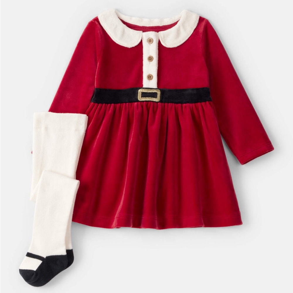 Carter's Festive Red Dress with White Tights